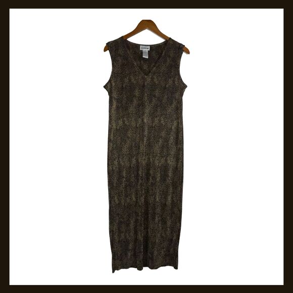 Vintage Petite Perceptions Micro Pleated Maxi Dress Animal Print Size 10P - Picture 1 of 9